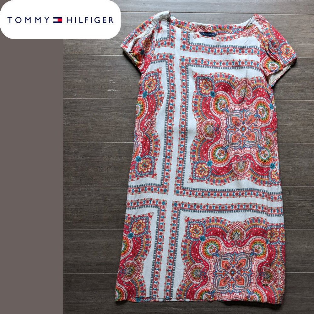 Tommy Hilfiger, Cap Sleeve Shift Dress, Bold Paisley Print, Size M, Needs love